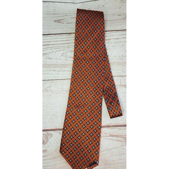 Nautica Brown Blue Geometric Diamonds Pattern 100% Silk Tie M7922 - Picture 7 of 12